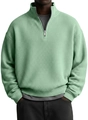 Detail view of men's waffle knit sweatshirt with quarter-zip stand collar and texture - 3XL / Light Green