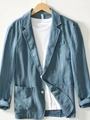 Detail eines blauen Leinen-Freizeit-Blazers mit Reverskragen und Zwei-Knopf-Verschluss - S / Oberteile / Blaugrün