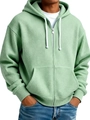 Detailed close-up of light green waffle knit men's zip-up hoodie with textured fabric - S / Light Green