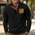 Men's winter black corduroy long sleeve sweatshirt with contrast pocket and elbow patches - S / Tops / Black