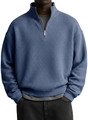 Détail de la maille gaufrée bleu-gris et de la fermeture éclair du sweat demi-zip pour hommes - S / Bleu marine