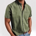 Dettaglio della trama del tessuto e del taschino sulla camicia olive a maniche corte - S / Verde