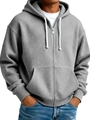 Detail of gray waffle knit hoodie for men featuring metal zipper and front pockets - S / Light Gray