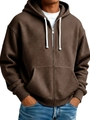 Detail of coffee brown waffle knit texture on men's zip-up hoodie with white drawstrings - S / Coffee