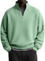 Détail d'un sweat en maille gaufrée vert clair avec col montant et fermeture éclair argentée - S / Vert clair