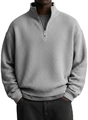 Detail eines grauen Waffelstrick-Sweatshirts für Herren mit kurzem Reißverschluss - S / Hellgrau