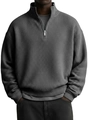 Detail eines dunkelgrauen Waffelstrick-Sweatshirts für Herren mit halbem Reißverschluss - S / Schwarz