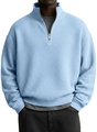 Detailaufnahme der hellblauen Waffelstrick-Textur beim Herren-Fleecepullover mit Stehkragen - S / Blau