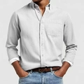 Camicia casual da uomo grigio chiaro a maniche lunghe con taschino e tessuto testurizzato - S / Bianco