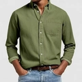Camicia da uomo a maniche lunghe verde oliva con taschino sul petto e colletto classico - S / Verde