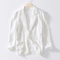 Chaqueta informal de algodón y lino blanco para hombre con solapa y bolsillos frontales - M / Tops / Blanco