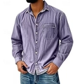 Men's retro vintage violet long sleeve button-down shirt with chest pocket and lapel - Vintage Violet