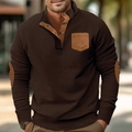 Men's retro brown corduroy sweatshirt with contrast chest pocket and elbow patches - Brown