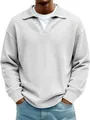 Detailansicht grauer Waffelstrick-Polo-Pullover mit hochwertiger Waffelstruktur-Gewebe - S / Weiß