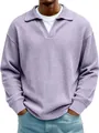 Detail der hellvioletten Waffelstrick-Textur bei einem Herren-Business-Casual-Polo - S / Lila