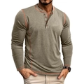 Dettaglio della maglia Henley verde oliva con cuciture arancioni a contrasto e bottoni - Taglia S / Kaki