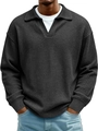 Dunkelgrauer Herren Strickpullover mit Waffelstruktur und klassischem Polokragen - S / Schwarz