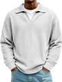 Leichtgraues Polo-Strickshirt für Herren mit Waffelstruktur und elegantem Reverskragen - S / Weiß
