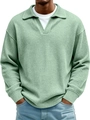 Herren Strickpullover in Hellgrün mit Waffelstrick-Muster und Polokragen Design - S / Grün
