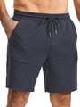 Detailed macro view of men's navy blue quilted shorts featuring diamond textured fabric - S / Gray