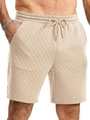 Close-up of men's beige drawstring shorts with a textured diamond quilted fabric design - S / Khaki