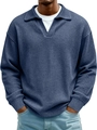 Dunkelblauer Herren Waffelstrick Polo-Pullover mit V-Ausschnitt und Rippbündchen - S / Marineblau