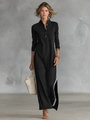 Détail d'une robe maxi noire à manches longues avec rayures blanches et col polo sport - XS / Noir