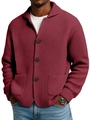 Macro shot of texture detail on men's waffle knit cardigan in burgundy with buttons - S / Red