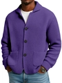 Detail of purple waffle-knit texture and buttons on men's casual cardigan jacket - S / Purple