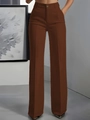 Detail view of high waisted dark coffee trousers showing smooth drape and pleat texture - 3XL / Brown