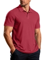 Men's burgundy short sleeve polo shirt with waffle texture and slim fit design - Wine Red