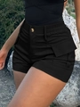Detail van zwarte cargo shorts met hoge taille, gouden knopen en grote zijzakken - S / Zwart