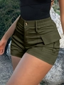 Detailweergave van olijfgroene cargo shorts met hoge taille, knoop en grote zijzakken - S / Groen