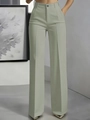 Women's high waist sage green wide leg suit pants with vertical creases and button detail - 3XL / Light Gray