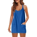 Women's summer spaghetti strap romper in royal blue with pockets and U-neckline - S / Top And Bottom / Sapphire Blue