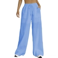 Detail of light blue wide-leg trousers showing elastic drawstring waist and large pockets - S / Sky Blue