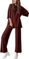 Deep burgundy two-piece lounge set with oversized crewneck top and wide-leg trousers - S / Burgundy