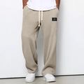 Pantaloni beige da uomo in maglia a nido d'ape con coulisse e patch con logo - Taglia S / Colore cachi scuro