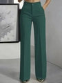 Women's high waist wide leg suit trousers in dark green with a straight draped fit - 3XL / Dark Green