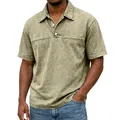 Detail of vintage washed olive cotton polo shirt with reinforced chest stitching - S / Apricot