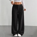 Pantaloni a gamba larga in velluto a coste a vita alta da donna con vestibilità ampia - S / Nero