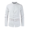 Détail d'une chemise en lin blanc montrant le col officier et le tissu texturé - S / Hauts / Blanc