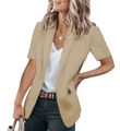Close-up of khaki short sleeve blazer with classic lapel and single button closure detail - S / Khaki