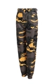 Detail of yellow camouflage cargo pants featuring large side pockets and elastic cuffs - S / Bottoms / Yellow Camo