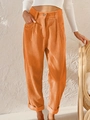 Close-up of orange corduroy pants showing high waist detail and ribbed texture - 3XL / Bottoms / Orange