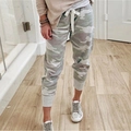 Women's camouflage print joggers in grey and green with a white drawstring waist - 3XL / Bottoms / Light Gray