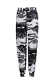 Dettaglio dei pantaloni cargo mimetici a vita alta con polsini elastici e bottone - Taglia S / Pantaloni e gonne / Grigio