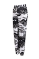 Detail of high-waist camo cargo pants with side flap pockets and cuffed leg openings - S / Bottoms / Gray Camouflage