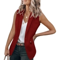 Women sleeveless burgundy blazer vest with notch lapel and single button in a casual fit - Burgundy