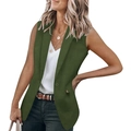 Olive green sleeveless suit vest for women with classic lapel collar and single button closure - Army Green